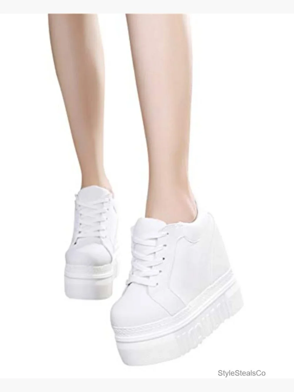 Lace-Up Platform Wedge Sneakers Hidden Heel Memory Foam Casual Walking Shoes - Picture 4 of 7